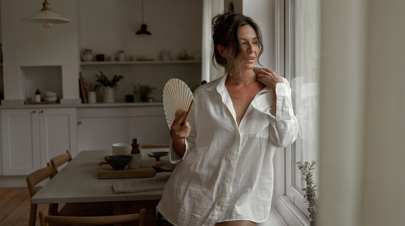 Woman experiencing a hot flash